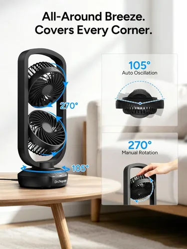 Miniatura 2 de DR.PREPARE Ventilador de Torre Pequeño Ventiladores de Mesa Oscilantes con inclinación de 270°, oscilación de 105°, 3 velocidades y 3 temporizadores