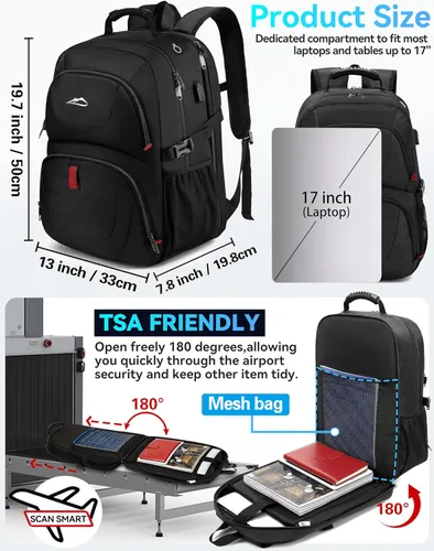 Miniatura 2 de ProEtrade Mochila de viaje extra grande para portátil, antirrobo, para escuela y negocios, con puerto de carga USB, para portátil de 17 pulgadas
