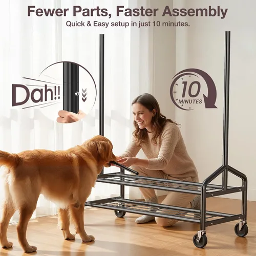 Miniatura 4 de Perchero de ropa resistente, 650 libras de carga para colgar ropa con 2 estantes resistentes, perchero de metal con ruedas para dormitorio