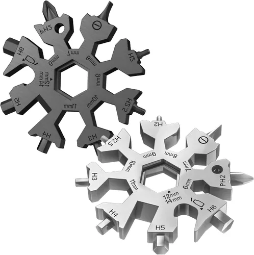Miniatura 11 de Vickay Multiherramienta de copo de nieve 18 en 1, kit de destornillador plano Phillips, llave/abridor de botellas, equipo de campamento EDC, regalos