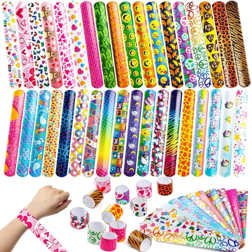 JOYIN 60 piezas de pulseras de bofetada para niños, pulseras a granel con animales, amistad, corazón, recuerdos de fiesta, premios de aula,
