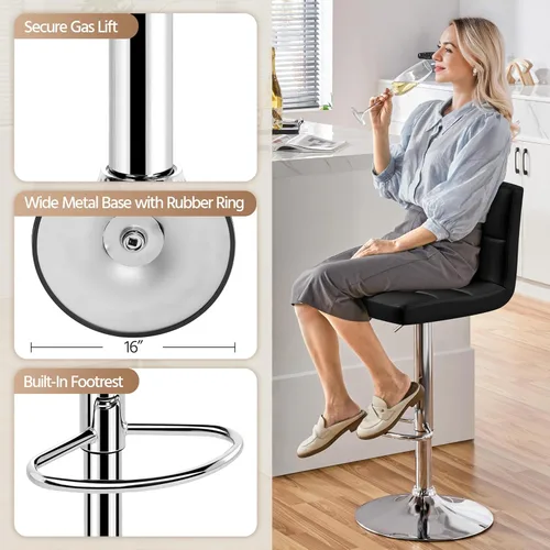 Miniatura 4 de Yaheetech Taburete de bar individual, taburetes giratorios de piel sintética ajustables, taburetes modernos con respaldo y reposapiés, taburetes