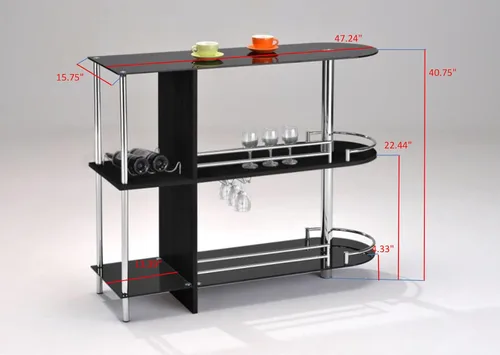Miniatura 2 de Kings Brand Furniture Mesa de bar con dos estantes de vidrio templado, color negro (16 x 47 x 41 pulgadas)