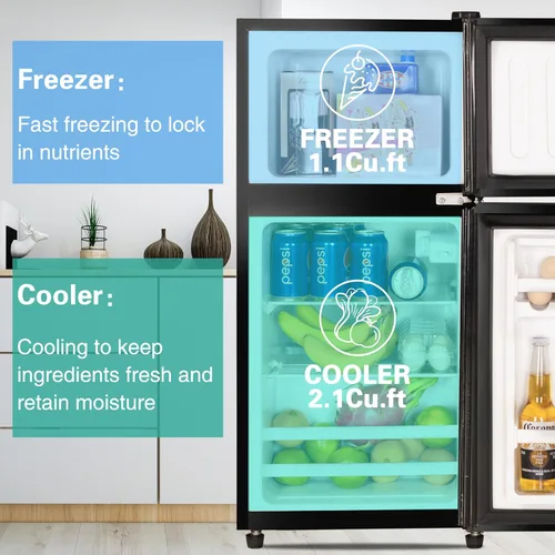 Miniatura 2 de Anukis - Refrigerador compacto de 3.2 pies cúbicos de 2 puertas con congelador para departamento, recámara, oficina, familia, sótano, cochera