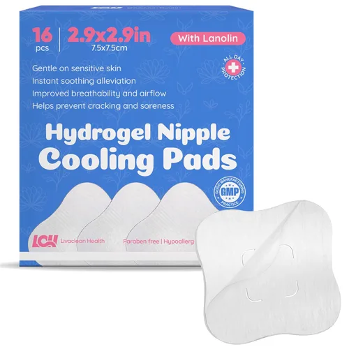 Almohadillas de hidrogel para pezones de 16CT para lactancia materna con lanolina, almohadillas calmantes de gel refrescante para pezones doloridos,