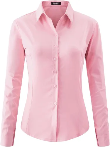 Miniatura 8 de Jonivey - Camisa de vestir de manga larga elástica con botones para mujer, suave, sin arrugas, para trabajo, casual, negocios, oficina