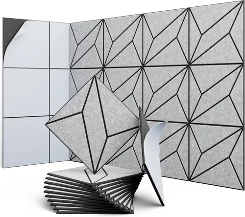 Miniatura 48 de Paneles acústicos hexagonales, paquete de 12 paneles de absorción de sonido de alta densidad de 12"X10"X0.4" para mejorar la reducción de ruido