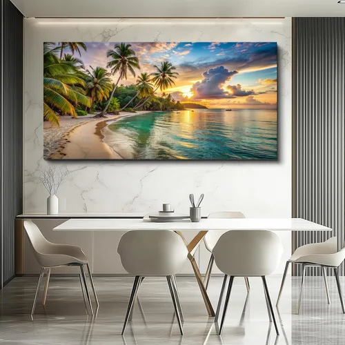 Miniatura 3 de Bamdeya Sunset Beach Canvas Wall Art Coastal Picture Tropical Artwork Ocean Decor Seascape Paintings Landscape Prints Framed for Bedroom Living Room
