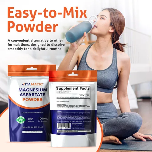 Miniatura 3 de Vitamatic Aspartato de magnesio 1000 mg por porción apoya la salud muscular, articular y cardíaca, 8.82 oz - 250 porciones