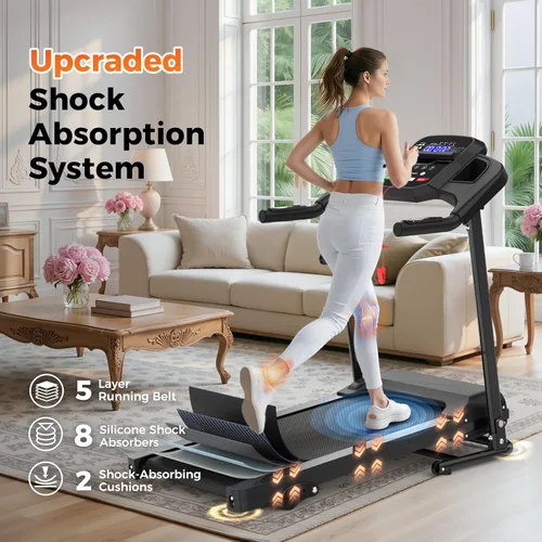Miniatura 3 de Lastforever Caminadora plegable para uso doméstico, motor silencioso de 2.5 HP, 0.5 a 7.5 MPH con 8% de inclinación manual, cinta de correr Negro