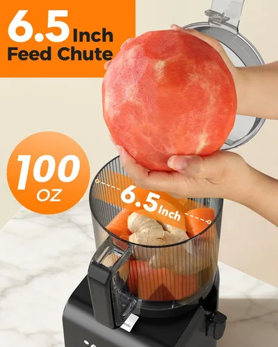 Miniatura 3 de ACOQOOS Máquinas exprimidoras de 6.5 pulgadas, extra grande, prensador en frío 3 en 1 con sorbete y leche de nueces, sin BPA, fácil de limpiar