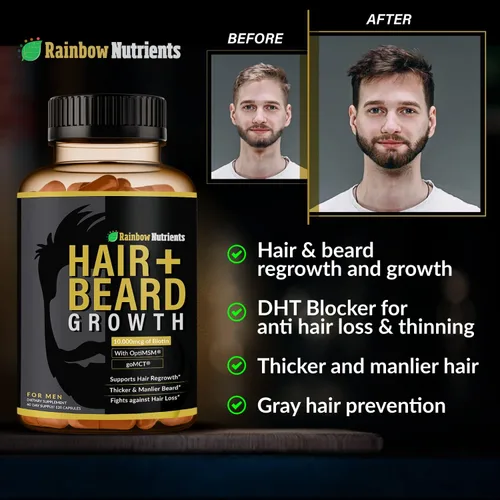 Miniatura 6 de Vitaminas para el crecimiento del cabello y la barba para hombres Biotina 10,000 mcg, colágeno, OptiMSM® patentado, goMCT®, serenoa Suministro