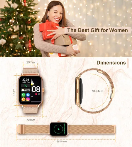 Miniatura 8 de Reloj inteligente para mujer con respuesta de llamadas Bluetooth, reloj de fitness con esfera de 1.85 pulgadas con monitor de sueño de frecuencia