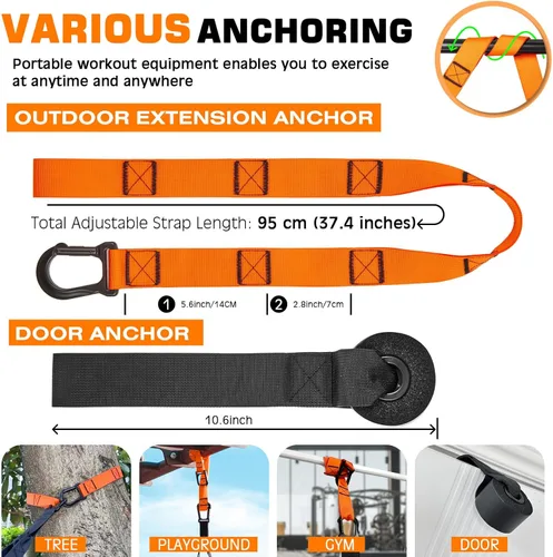 Miniatura 2 de Kit de entrenamiento de resistencia para el hogar, correas de entrenamiento de suspensión con extensión ajustable, anclaje de puerta y bolsa