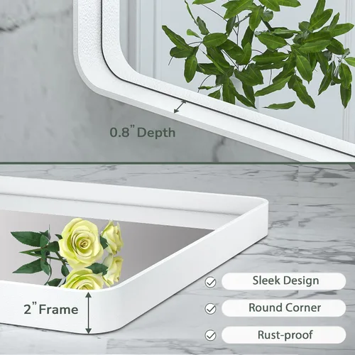 Miniatura 37 de TokeShimi - Espejo para pared de baño, espejo de tocador con marco de metal de aleación de aluminio mate cepillado e inoxidable, decoración rústica
