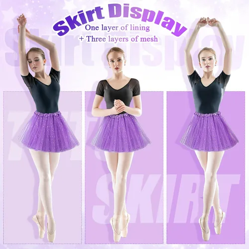 Miniatura 4 de Foaincore 9 piezas de falda tutú para mujer, 4 capas de tul con estrellas, lentejuelas, vestido de ballet para niñas, falda de lentejuelas