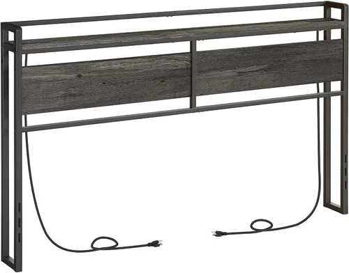 HOOBRO Cabecera tamaño King, cabecera con 2 salidas y 4 puertos USB, altura ajustable, estante de almacenamiento, resistente y estable, fácil Gris