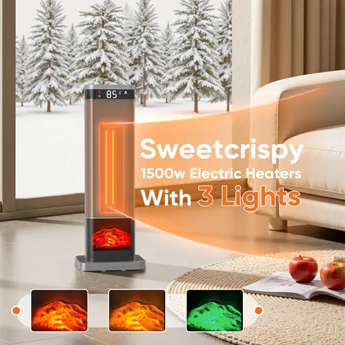 Miniatura 2 de Sweetcrispy Calentador de espacio para uso en interiores, calentador portátil de 24 pulgadas con control remoto y termostato, 3 modos de luz