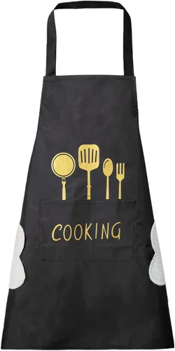 Miniatura 12 de DILLMAN Delantal de cocina para mujer con bolsillos para limpiar las manos, bolsillo grande, limpieza a mano, impermeable para cocinar y hornear