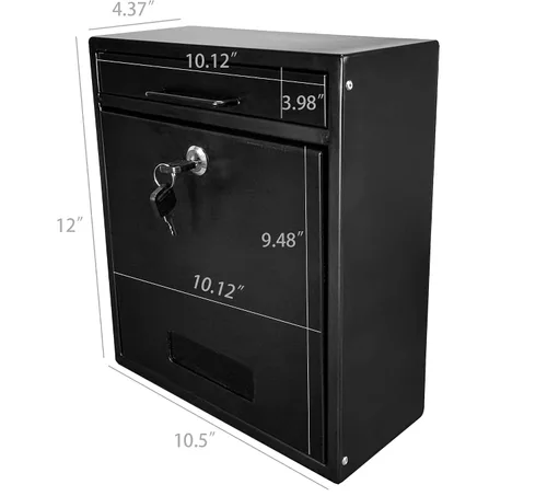 Miniatura 5 de FixtureDisplays® Caja de descenso al aire libre negra con bloqueo, buzón montado en la pared, caja de sugerencia 11119-BLACK-NEW-NF