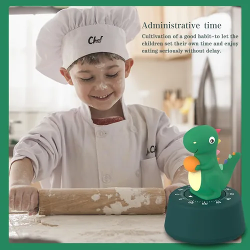 Miniatura 2 de ELE DEPI Temporizador de cocina mecánico de 60 minutos, lindo temporizador de dinosaurio para niños, temporizador de huevos de cuerda para cocinar