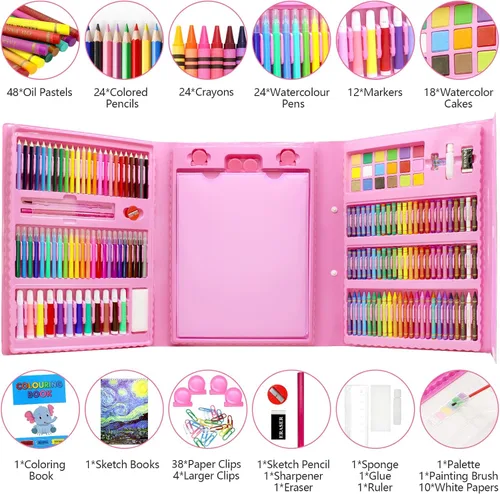 Miniatura 2 de Suministros de arte, paquete de 208 suministros de dibujo para niñas, niños, principiantes, adolescentes, kit de pintura artística, estuche