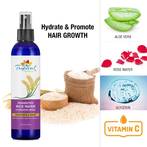 Miniatura 2 de Tropical Holistic Suero de agua de arroz, 8 onzas líquidas, humectante para el crecimiento del cabello con agua de arroz, agua de rosas, aloe vera