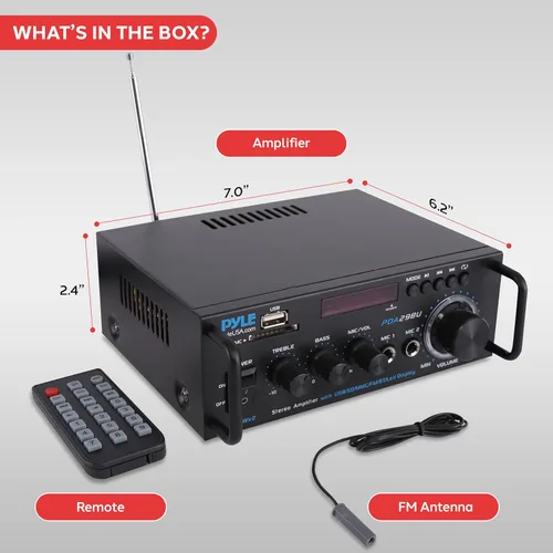 Miniatura 11 de Pyle Amplificador de potencia estéreo de 200W con Bluetooth - Receptor de audio de doble canal - Pantalla LED - RCA - USB - SD - ENTRADA MIC - Radio