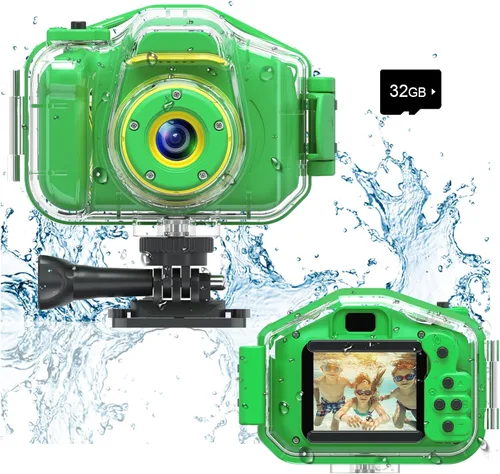Miniatura 10 de Agoigo Cámara impermeable para niños – Videocámara digital de video HD subacuática para niños, juguete de viaje portátil para niños pequeños – Rosa