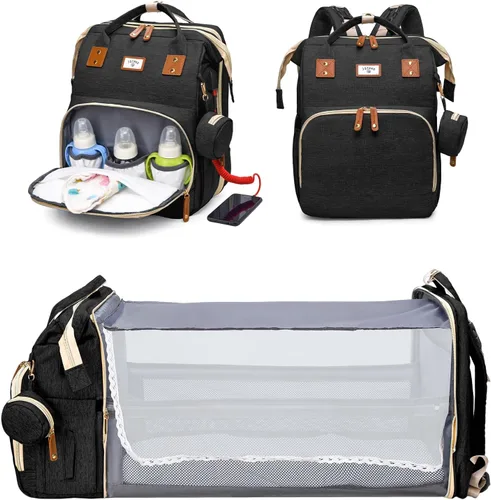 Miniatura 8 de JSTPRO Mochila para pañales, bolsa de pañales grande impermeable y ligera con cambiador, bolsillos aislados, puerto USB y correas para cochecito
