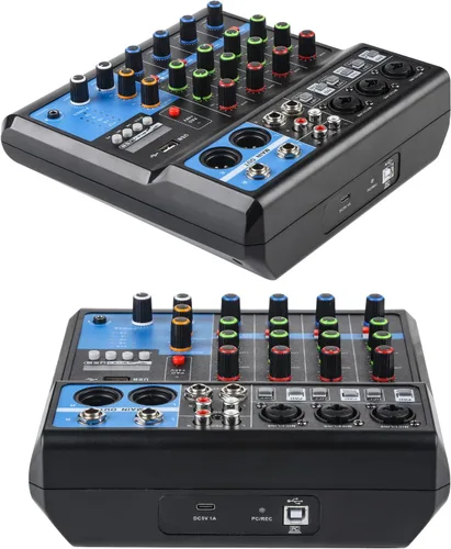 Miniatura 7 de Mezcladores DJ de 5 Canales Mesa de Mezcla de Audio con Bluetooth, Interfaz de Audio USB con Alimentación Phantom de 48V Mesa de Mezcla de Sonidos