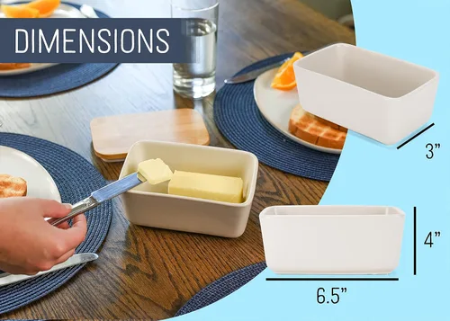 Miniatura 2 de Nat & Jules - Mantequera de cerámica de 1/2 libra, 2 barras con tapa hermética de bambú, accesorio de cocina, soporte para contenedores