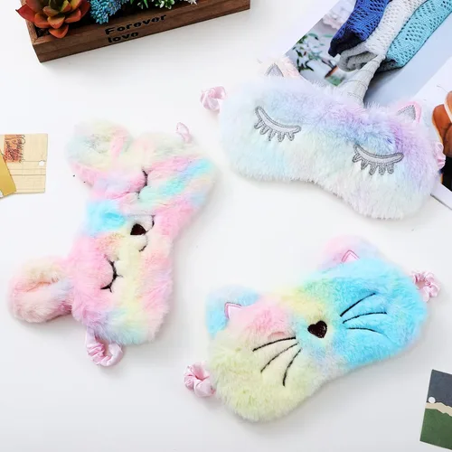 Miniatura 8 de Healifty 3 piezas de felpa para dormir, ojos de conejo, gato, mullido y peludo, cubierta de sueño de unicornio para dormir, sombra de ojos suave