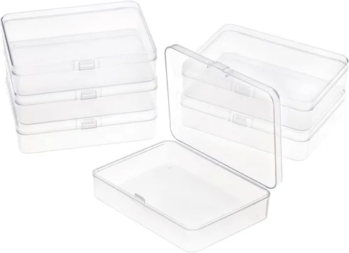 Paquete de 6 Contenedores de Almacenamiento de Plástico Transparente Rectangulares Pequeños Caja Estuche con Tapa con Bisagras Organizador de