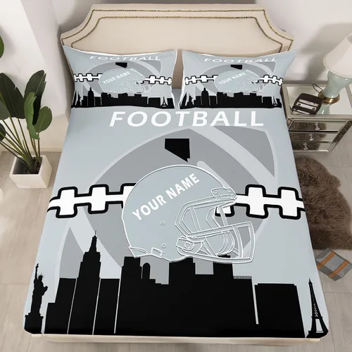 Miniatura 19 de Erosebridal Juego de sábanas bajeras personalizadas de fútbol americano para niños y niñas, juego de cama de jugadores de fútbol, juego de ropa