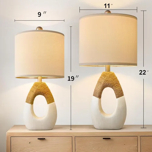 Miniatura 2 de OYEARS Lámparas de Mesa Boho de 22" para Dormitorio Sala de Estar Conjunto Mejorado de 2 Lámparas de Mesa de Ratán Medianas Estilo Casa de Campo
