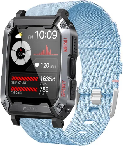 Miniatura 7 de Lamshaw Compatible con ALKAI N27 Smart Watch, correa de repuesto de tela tejida de nailon transpirable compatible con ALKAI N27 2.02 pulgadas Smart