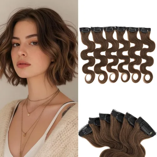 Miniatura 26 de Benehair 6 extensiones de cabello corto con clip, 100% cabello humano real, sin costuras e invisibles, para mujeres, con volumen instantáneo