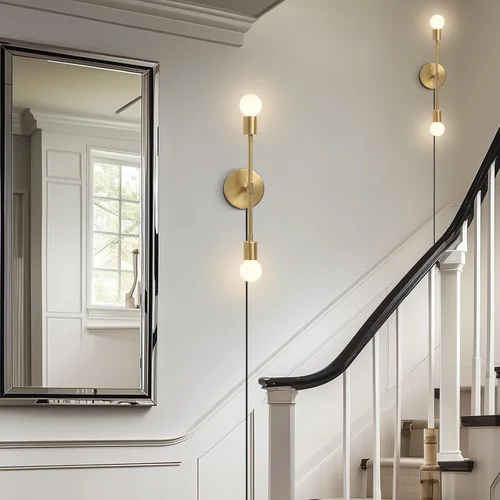 Miniatura 7 de KCO Lámpara de pared dorada con 2 luces para tocador de baño, luz de lectura de pared de latón, moderna de mediados de siglo, para pasillo, sala