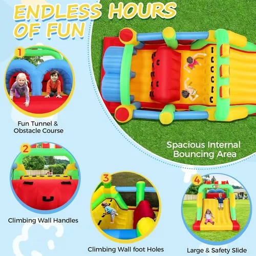 Miniatura 2 de Whubefy Casa de rebote para niños grandes de 8-12, 18 x 8.2 pies, curso de obstáculos inflable para niños de 3-6 con túneles dobles, tobogán grande