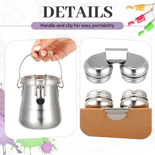 Miniatura 3 de Juego de 2 limpiadores de pinceles de acero inoxidable con doble inmersión para paleta, vaso, cepillo de pintura, soporte de lavadora portátil