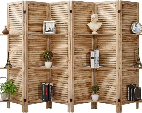 Miniatura 11 de ROSE HOME FASHION Divisor de habitación de madera de 4 paneles de 5.6 pies, paneles de pantalla de privacidad plegables de madera, divisor