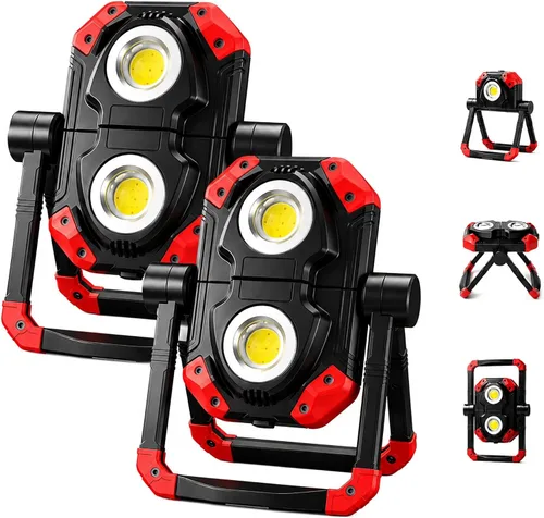 Miniatura 10 de Yzoni Luz de Trabajo LED Recargable, 2 COB 2500LM Luz de Inundación Plegable Portátil con Base Magnética y Soporte de Rotación de 360°, Focos