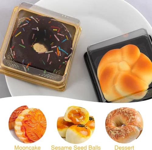 Miniatura 2 de Hewnda Paquete de 50 moldes dorados para tartas, fondo de 3 pulgadas x altura de 1-1/2 pulgadas de plástico transparente mini caja para tartas, caja