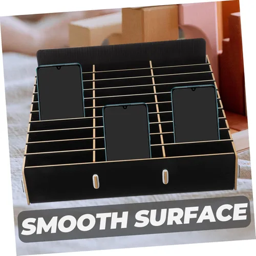 Miniatura 5 de Caja de almacenamiento de madera para teléfono con compartimentos, organizador de teléfono móvil de escritorio para salas de reuniones, aulas