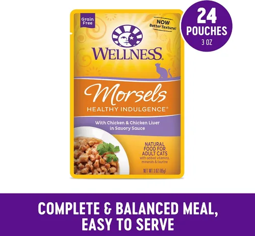 Miniatura 3 de Comida húmeda para gatos Healthy Indulgence, libre de granos, bolsa de 3 onzas (paquete de 24 envases), de Wellness