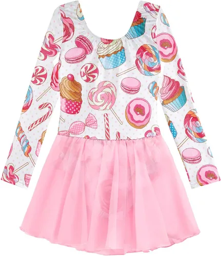 Miniatura 42 de EQSJIU Leotardo de baile de manga larga para niñas, vestido de ballet brillante con copo de nieve, tutú con falda tutú para niñas