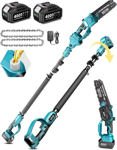 Miniatura 13 de SEESII Mini motosierra inalámbrica, de 8 pulgadas y 6 pulgadas, motosierra eléctrica con 2 baterías y engrasador automático, motosierra de mano sin