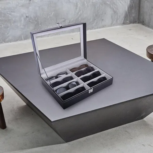 Miniatura 7 de AUTOARK AW-082 - Organizador de cuero para lentes de sol, 8 piezas, color negro