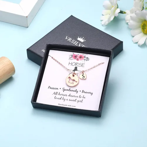 Miniatura 7 de Collar de caballo para niñas, collar de caballo de acero inoxidable plateadorosaoro para niñas, collar de caballo hueco con dije de corazón